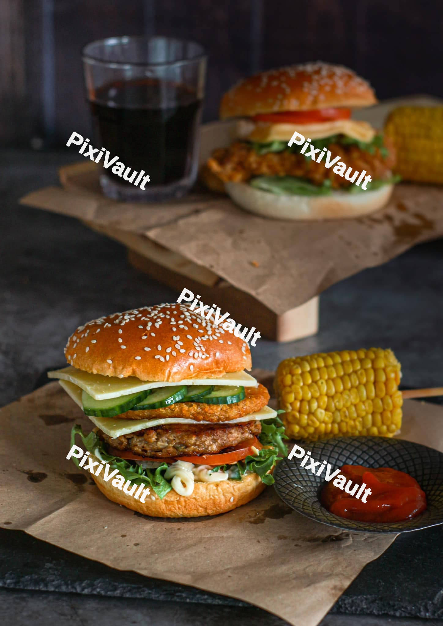 Hamburger on a brown paper